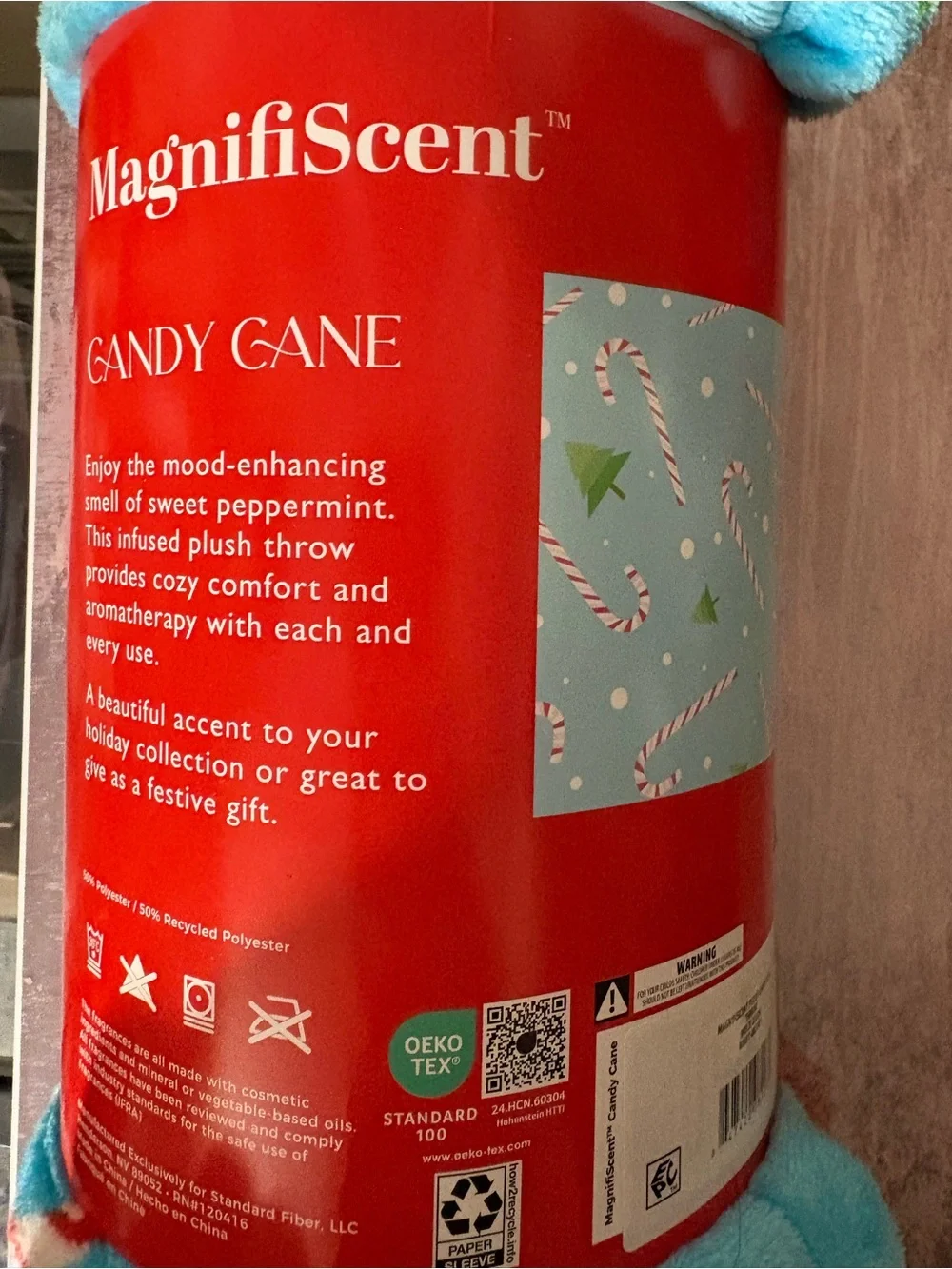 Candy Cane Scent-Infused Plush Throw - Light Blue